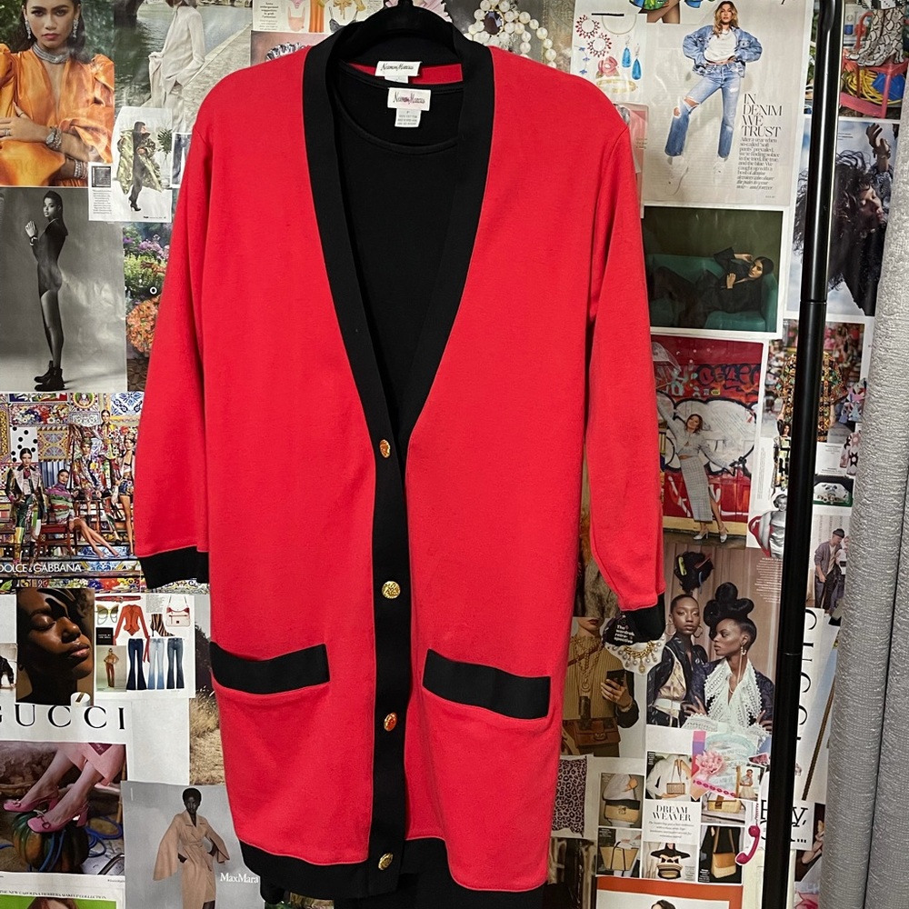 Neiman Marcus Red Black Color Block 2 pc Dress